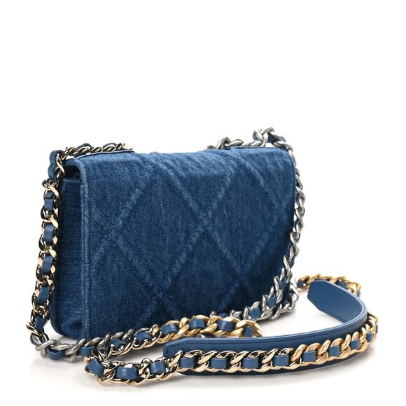 Chanel Denim Quilted Chanel 19 Wallet On Chain WOC Blue Shoulder Bag Crossbody - Picture 2 of 7